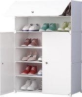 Schoenenkast, schoenenrek, hoog, draagbare schoenenopbergplank, stofdichte schoenenkast, modulair kastcompartiment voor ruimtebesparing, opbergdoos voor schoenenpantoffels, 61 cm x 31 cm x 93 cm, wit
