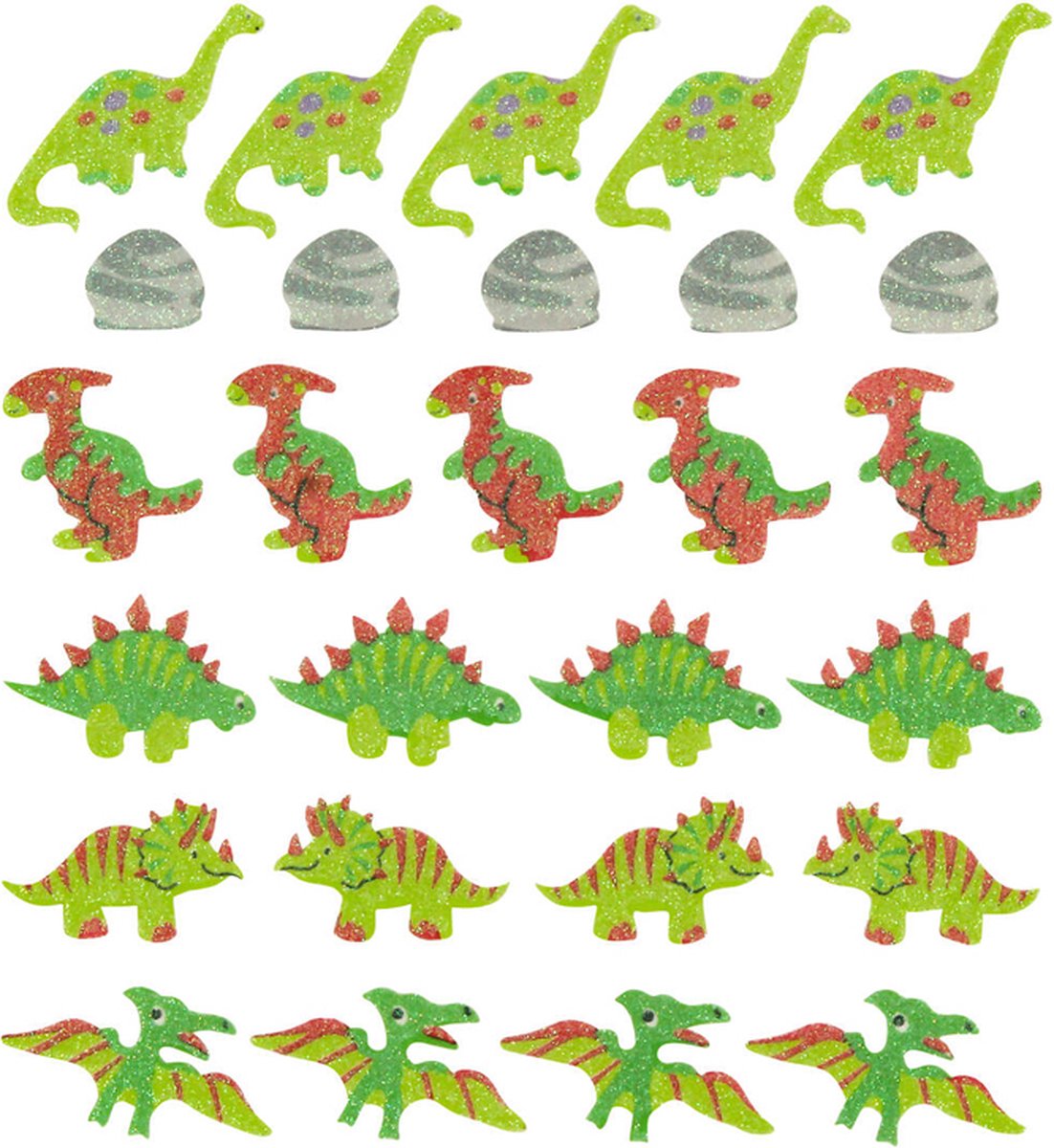 Foam Stickers - Dinosaurusen met Glitters - 27 Stuks 1.6-3.7cm- Stegosaurus & Parasaurolophus & Brontosaurus & Triceratops & Pterosaurus