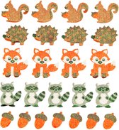 Foam Stickers - Bosdieren met Glitters - 24 Stuks - 2.5-4.2cm - Eekhoorn & Egel & Vos & Wasbeer & Eikeltjes