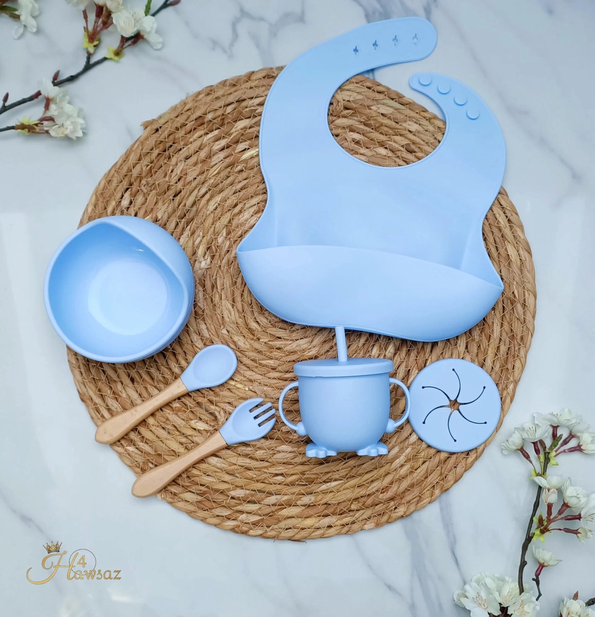 Goedkoopste Kinderserviesset licht baluw - Kraamcadeau met naam - Hawsaz.nl cadeau - Babygeschenkset - kinderbestek - Baby eten - Baby verzorging - Geboortecadeau - Kraampakke - Cadeau voor jongens en meisjes - Baby en Peuter - Siliconen Kinderservies