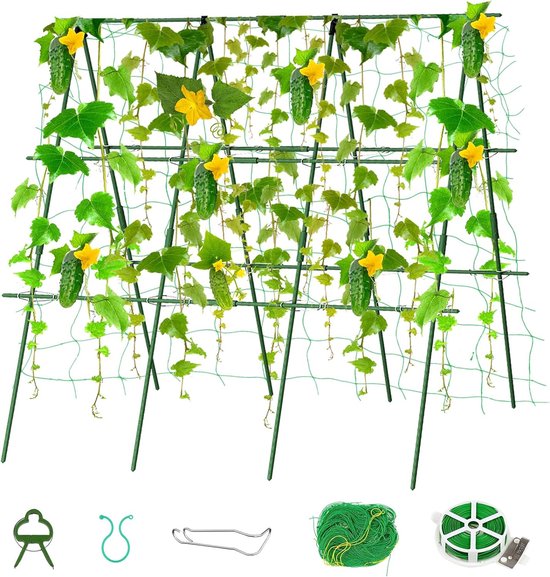 Aide à l'escalade des concombres en kit, support pour plantes pour concombres, aide à l'escalade pour plantes grimpantes, support pour plantes pour fleurs et cultures, 120 cm de long, vert
