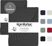 Komfortec Jersey Stretch 2x Hoeslaken 90x200 cm - Dubbelpak- 30cm Matrasdikte- Rondom Elastiek - 100% Katoen - Antraciet