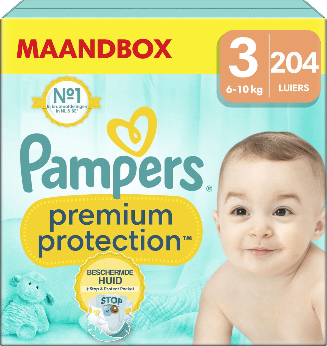 Pampers Premium Protection - Maat 3 (6kg-10kg) - 204 Luiers - Maandbox - Pampers