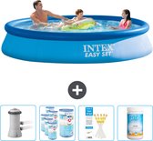 Intex Rond Opblaasbaar Easy Set Zwembad - 366 x 76 cm - Blauw - Inclusief Pomp Filters - Testrips - Chloor