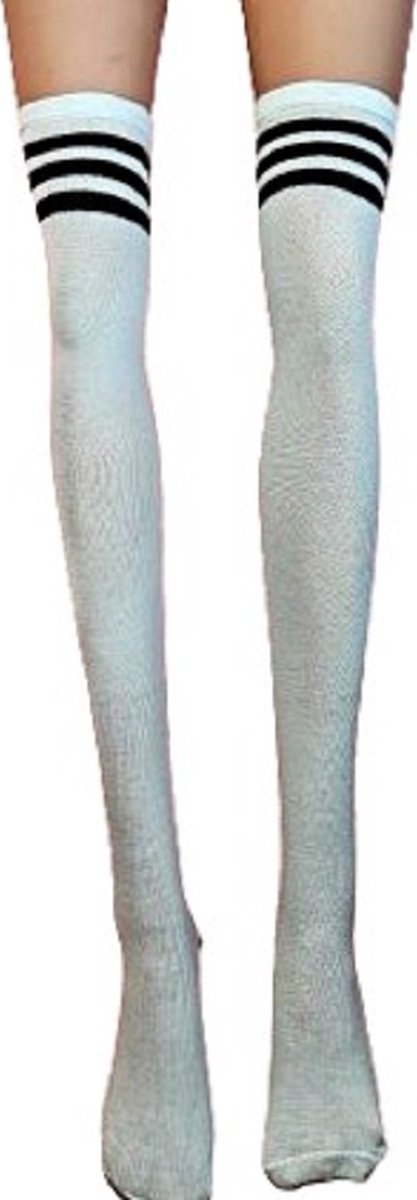 BamBella® - Hoge knie kousen - Zwart Witte strepen - Dames - sokken