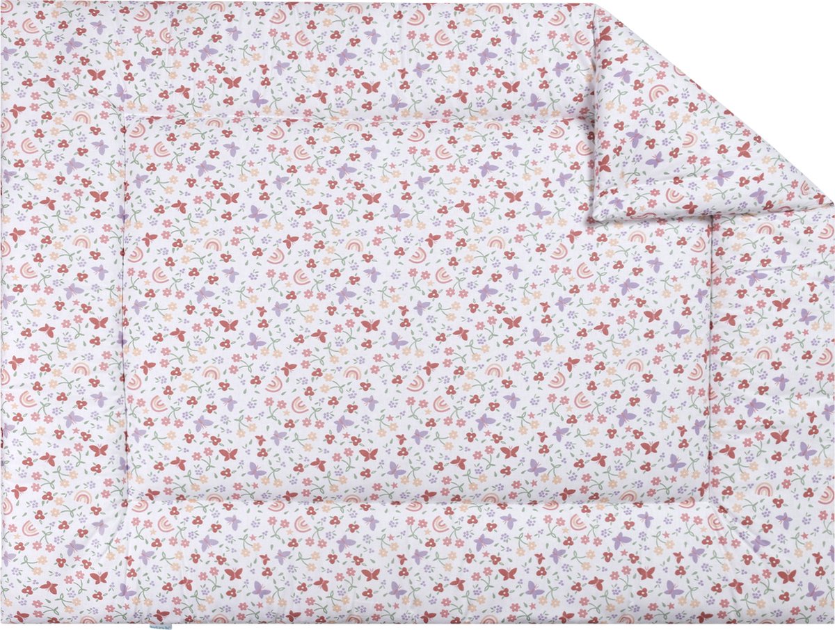 BINK Bedding Boxkleed Linde 80 x 100 cm - vulling fiberfill 400 grams - bloemen - vlinders - regenboog - lila - rood - peach - groen - wit