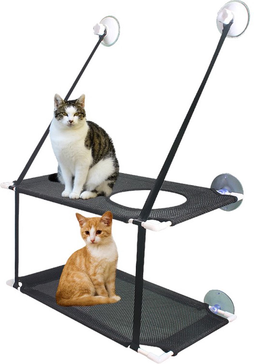 Bol.com Hangmat Kat - Dubbel Laags - Grijs - Raam Hangmat Kat - Hangmat voor op het Raam - Hangmat met Zuignappen aanbieding