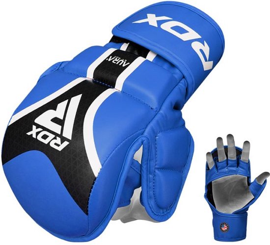 RDX Sports Aura+ T-17 Shooter - Gants MMA - pour Compétitions - Blauw - Taille M - Simili Cuir