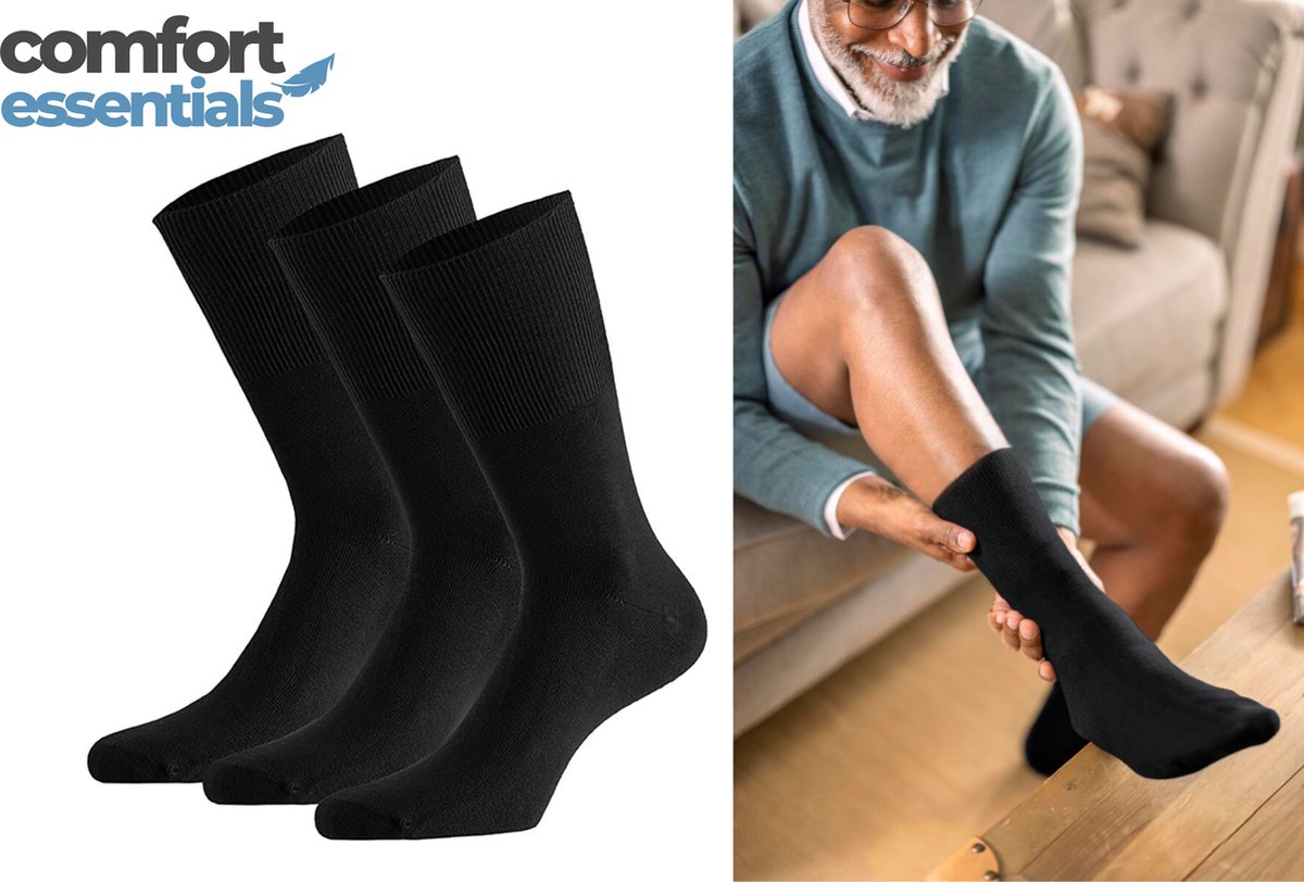 Comfort Essentials - Diabetes Sokken - 3 paar - Zwart - 35 38 - Niet Knellende Naadloze Sokken Dames - Unisex - Modal Sokken