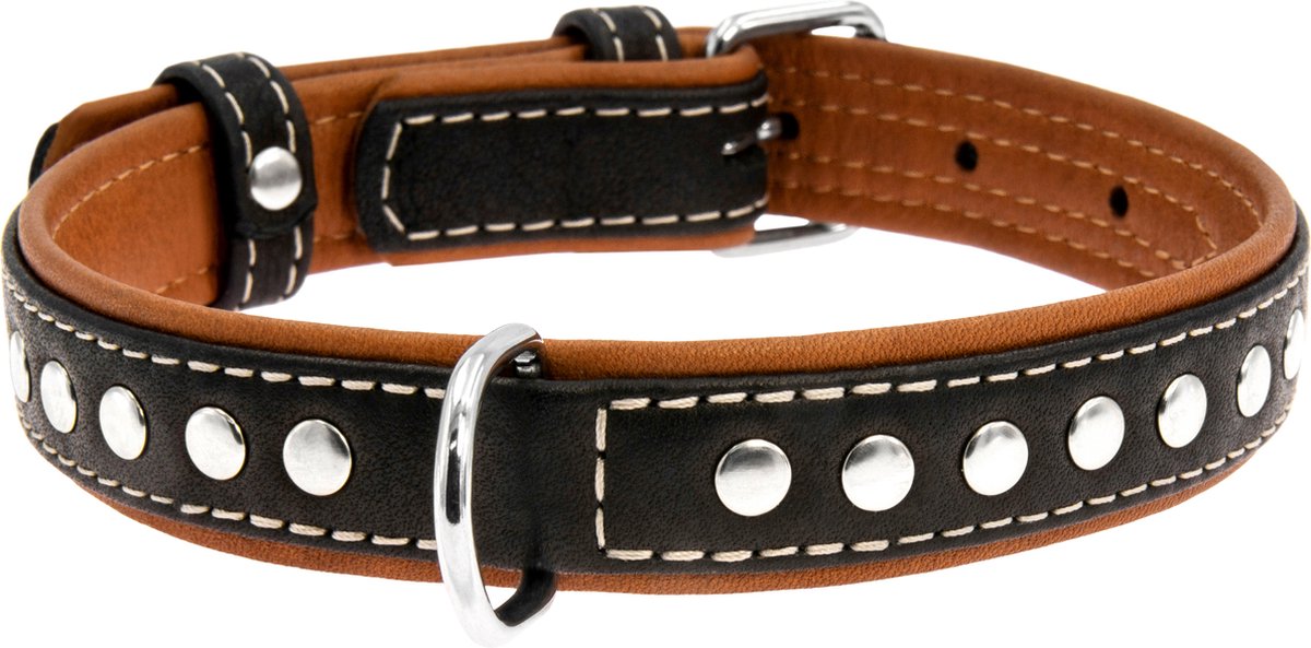 WAUDOG Soft Deco Halsband / Hondenhalsband - Leder - Zwart - XS - Breedte: 15 mm - Nekomtrek: 27 - 36 cm (GELIEVE ALVORENS BESTELLEN OPMETEN)
