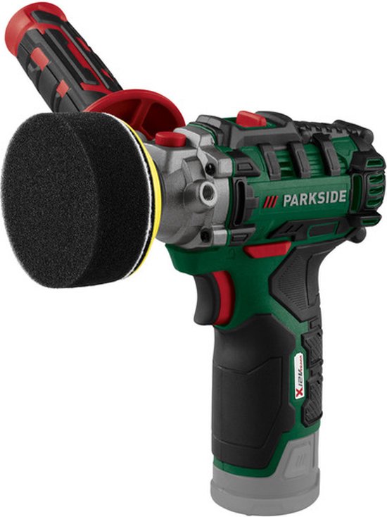 Foto: Parkside accu retoucheerpolijstmachine 12v zonder accu toerental 1e 2e versnelling 0 2800 0 8300 tpm diameter polijstschijf 75 mm inclusief 1 polijstschijf 2 polijstspons grof en fijn 1 imitatielamsvel kap set van 5 schuurpapiertjes