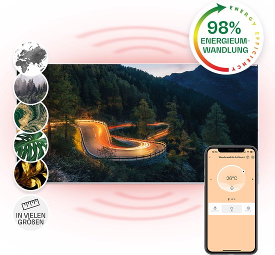 Klarstein Wonderwall Air Art Slimme Infrarood Verwarming - Warmtepaneel - 120X60 cm - 700 W - 14 M² - App controle - Geruisloos - Wandmontage - Afstandsbediening - Voor allergische mensen - Thermostaat - Weektimer - Ip44 - Motief: Bergstraat
