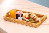Handgeweven rotan dienblad met handgrepen voor ontbijt, drankjes, snack voor eettafel, salontafel (37 cm), rechthoekig)
