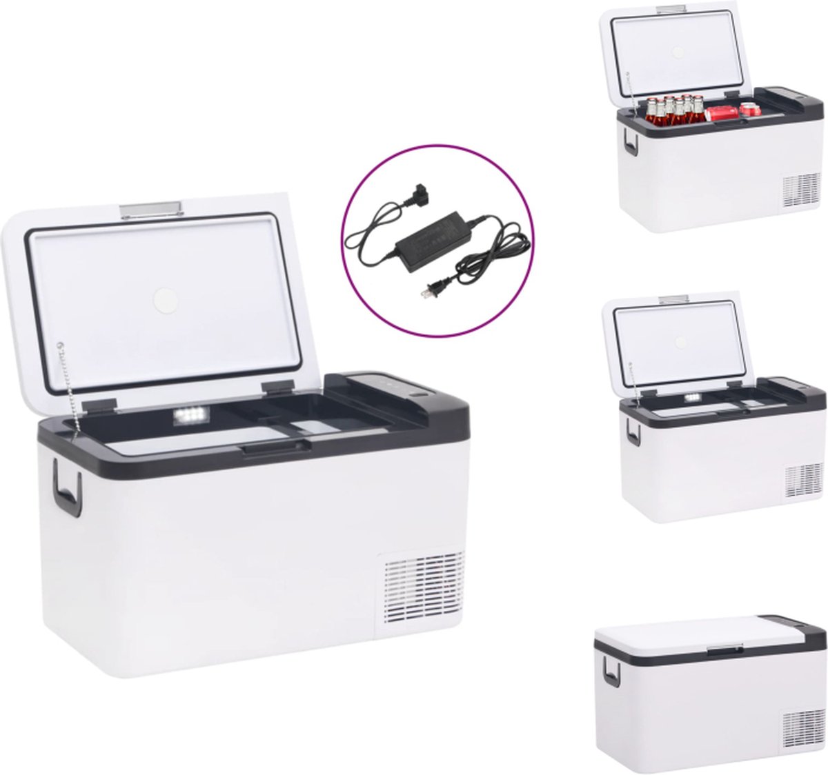vidaXL Draagbare Koelbox - Elektrische Autokoelkast 25L - Grote Inhoud - Efficiënte Koeling - Dubbele Modus - Autoaccu Bescherming - Anti-trillingsfunctie - Draagbaar Ontwerp - Zwart en Wit - Koelbox