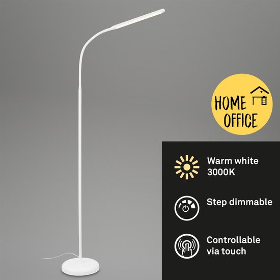 Foto: Briloner staande lamp 1472016 touch functie trapsgewijs dimbaar via aanraking zwenkbaar warm wit 3000k memory functie 126 5 x 21 x 66 cm wit