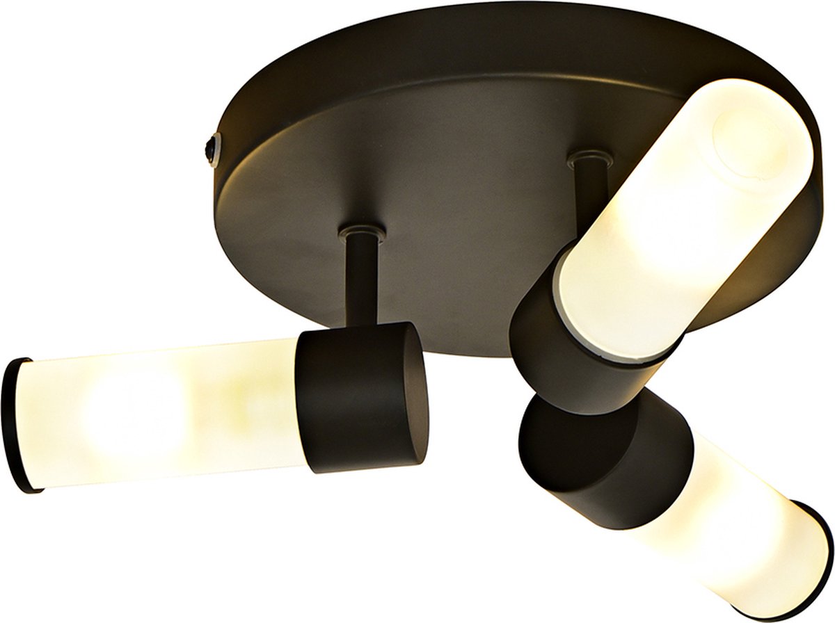Olucia - CALLUM - Badkamerplafondlamp - Zwart / Wit - Geschikt voor Badkamer - Vorm: Rechthoek