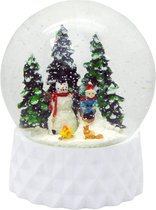 Wintersneeuwman met kind op slee, basis wit Cubic, Pure Line, diameter 100 mm schudbal,