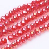 Glazen kralen, rondelle facetkralen van 8x6mm, rood AB. Per 2 snoeren van ca. 40cm