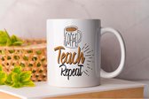 Mok Coffee Teach Repeat - TeacherLife - Cadeau - gift - TeachingInspiration - TeachingJourney - TeachingPassion - TeachingGoals - TeachingMatters - TeacherMotivation