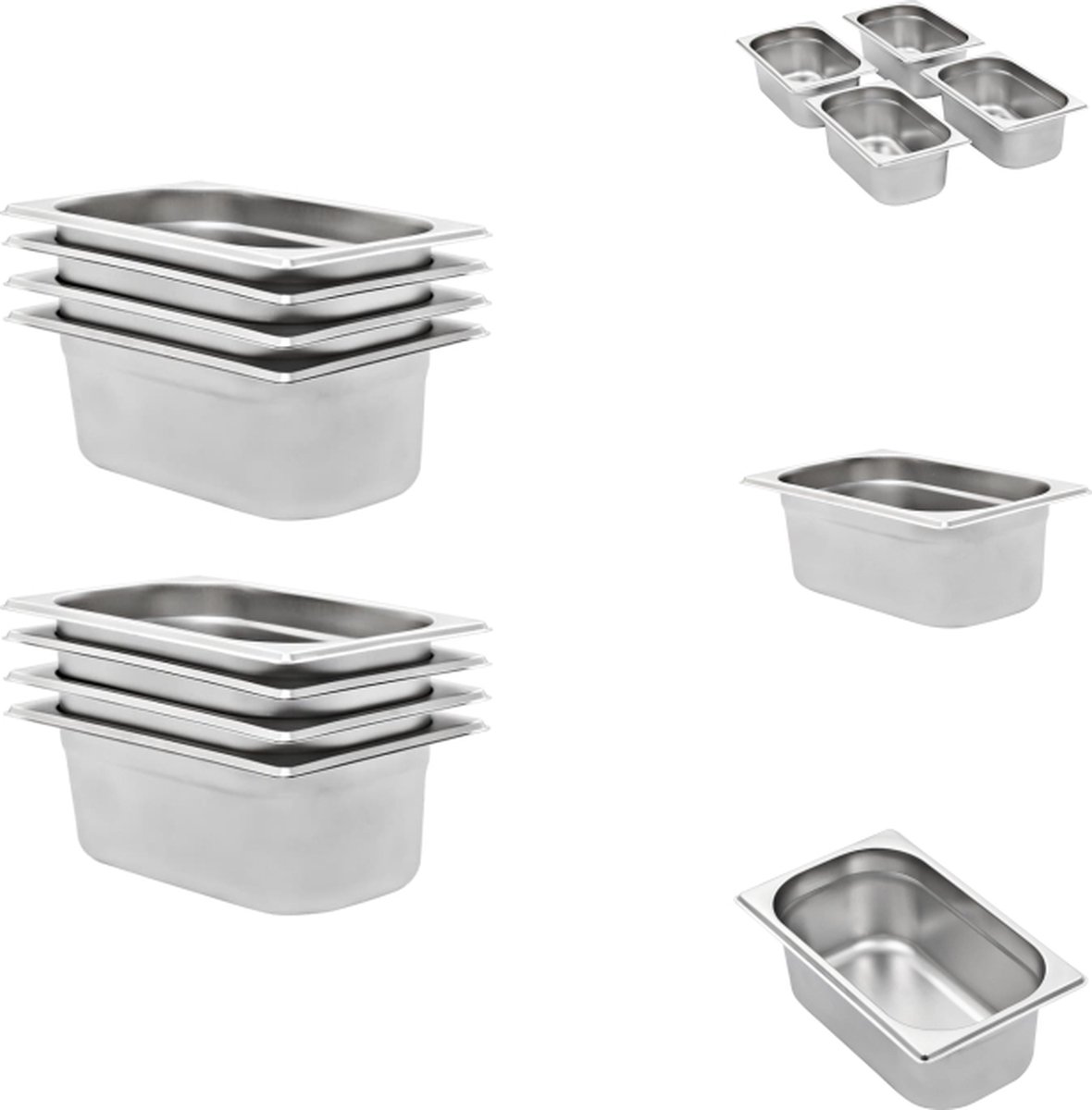 VidaXL Gastronormbakken GN 1 4 265 x 162 x 100 mm Roestvrij staal Gastronormbak