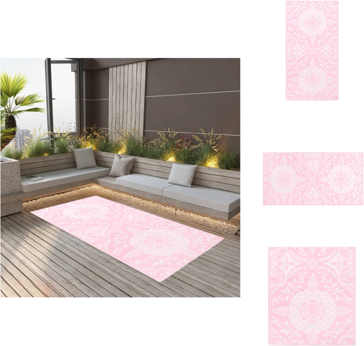VidaXL Tuintapijt PP 120 x 180 cm roze dubbellaagse jacquard Buitenkeuken