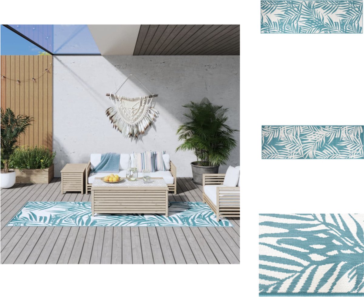 VidaXL Buitentapijt Aqua en wit 80 x 250 cm UV-gecoat en waterafstotend Buitenkeuken
