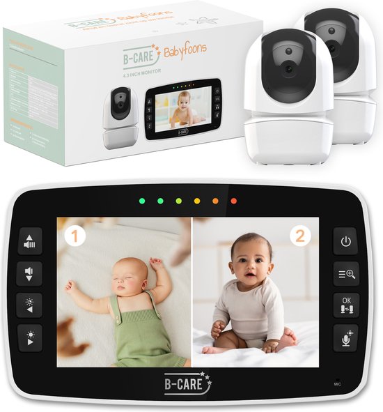 B-care Twinkle Regular - Babyfoon Met 2 Camera's - 4.3 Inch LCD Scherm - Split screen - Zonder Wifi en App