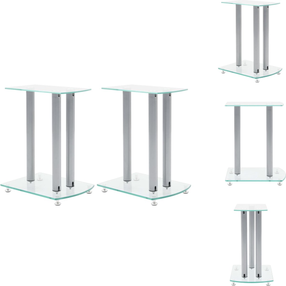 vidaXL Luidsprekerstandaard Box Standaard - 36.8 x 26.6 x 46.6 cm (L x B x H) - Aluminium pilaar + zwart glas - Speaker stands