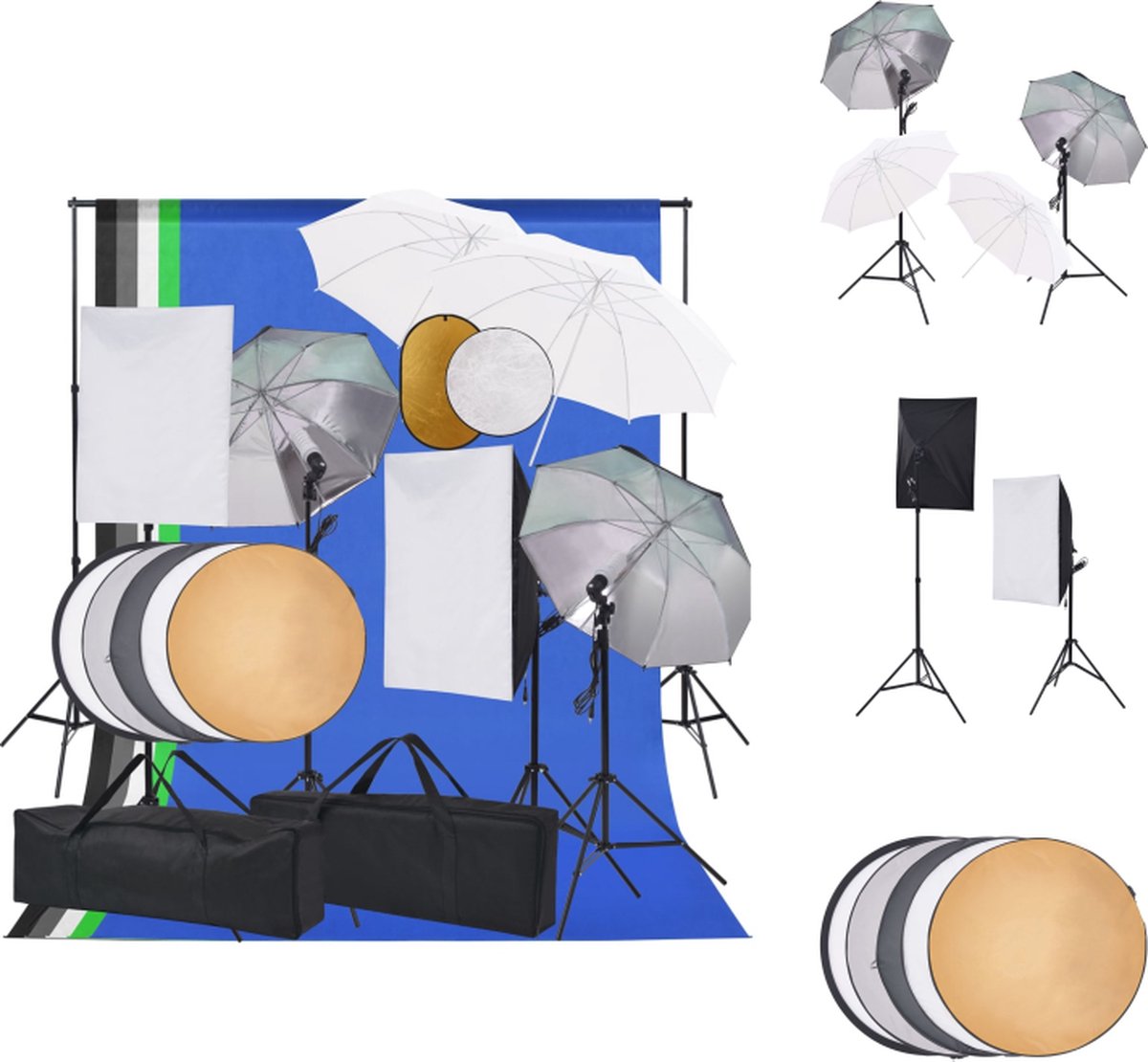 vidaXL Studioset - Achtergrondset 300 cm - Softbox - Parapluverlichting - Reflectorset - Fotostudio Set