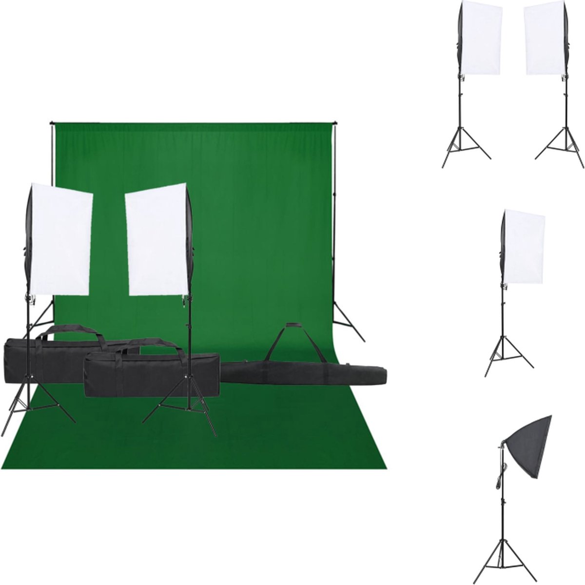 vidaXL Fotostudioset - Verlichtingsset met 2 Softboxen - Statief - Achtergrondset - Groen - 500 x 300 cm - Fotostudio Set