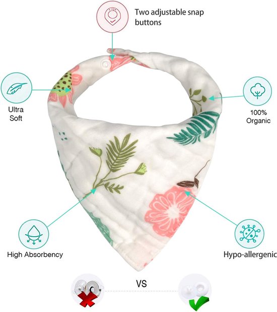 DRESHOW Baby Slabbetjes 8 Pack Baby Bandana Super Absorberende Kwijl Slabbetjes voor Unisex Jongens Meisjes 100% Katoen voor Bijten en Kwijlen