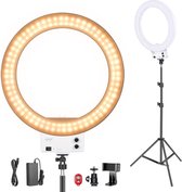 LED Ringlamp Set met Bluetooth Ontvanger en Statiefstandaard - Instelbare Helderheid en Kleurtemperatuur - Universele Telefoonhouder - Professionele Verlichting voor Video-opnames, Vlogs en Fotografie