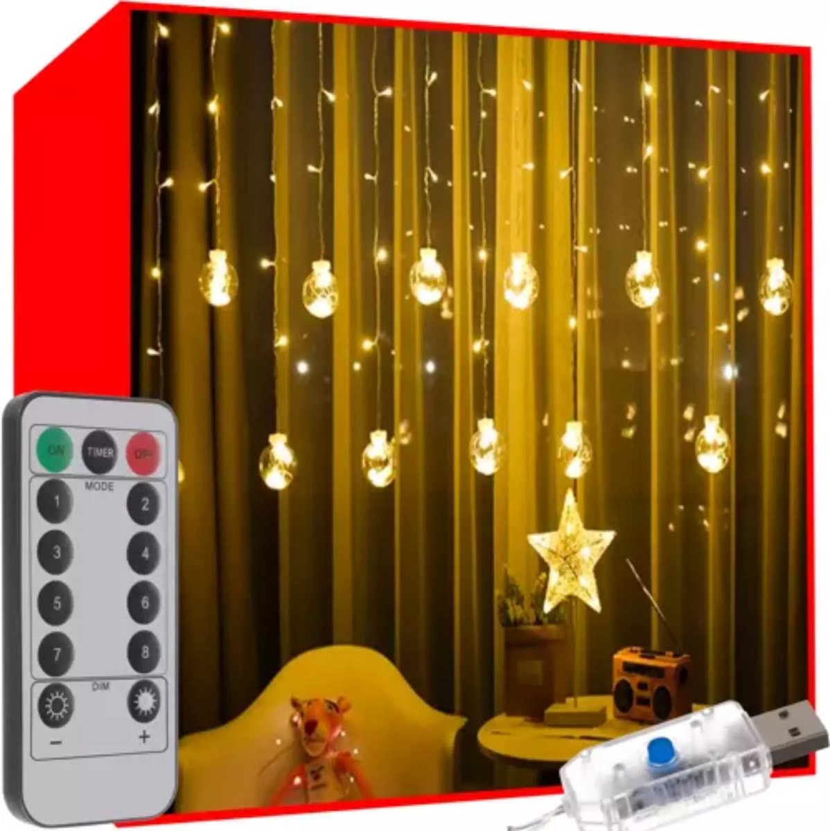 Ruhhy LED Bal Lichtgordijn 108 - Warmwit Verlichting - Energiezuinig en Waterdicht