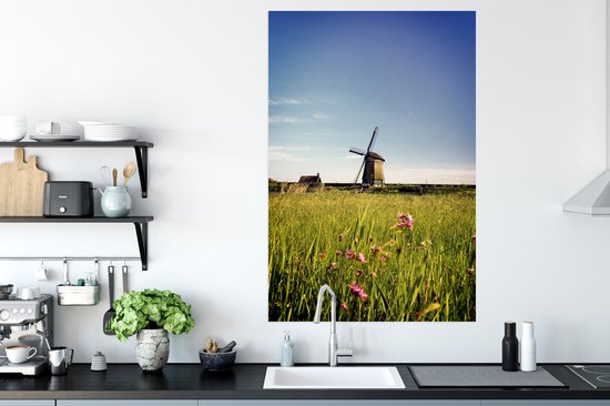Papier affiche Moulin avec fleurs 80x120 cm - Tirage photo sur Poster (décoration murale salon / chambre) / Poster Paysages