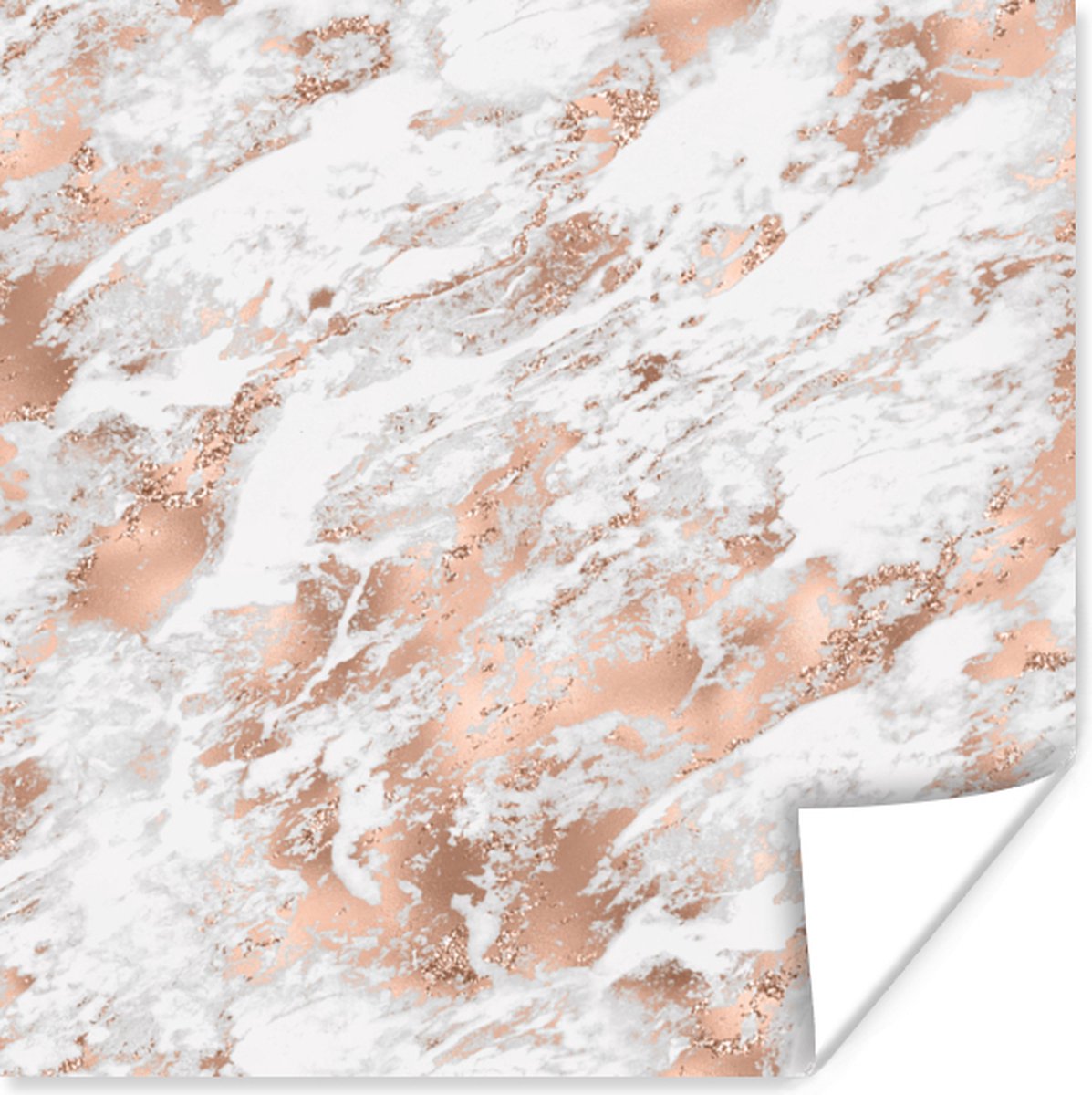 Poster Marmer - Wit - Goud - 75x75 cm