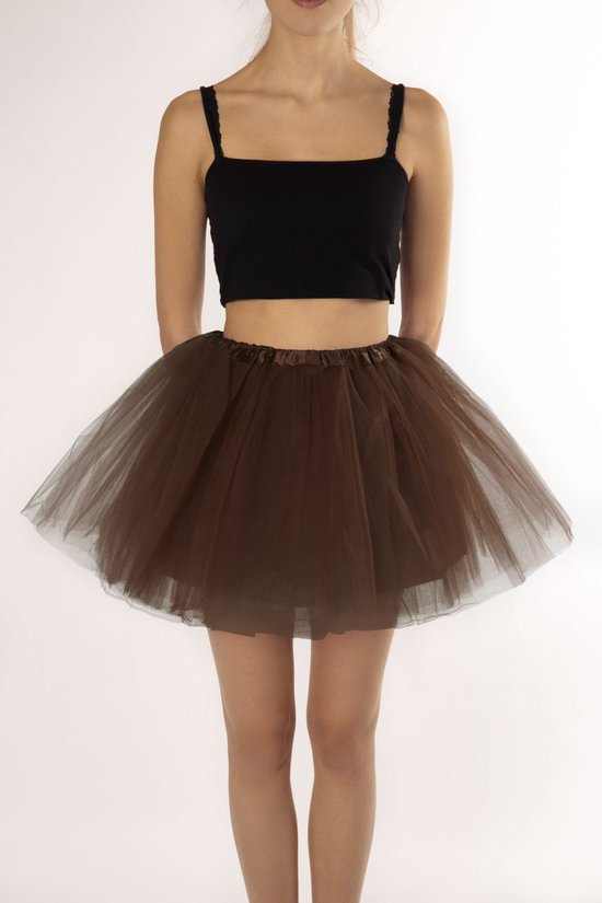 KIMU® Tutu Donker Bruin Tule Rokje - Maat XL XXL 3XL - Donker Bruine Petticoat Rok Dames - Onderrok Tulerok Volwassenen Aap Poep Festival