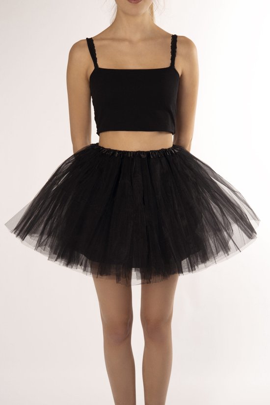 KIMU® Tutu Zwart Tule Rokje - Maat M L - 164 170 176 - Zwarte Petticoat Rok Dames - Onderrok Tulerok Volwassenen Black Swan Festival