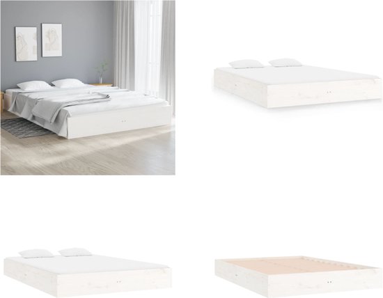 vidaXL Bedframe massief hout wit 120x200 cm - Bedframe - Bedframes - Bed - Bedbodem