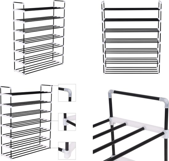 vidaXL Schoenenrek met 7 schappen metaal en kunststof zwart - Schoenrek - Schoenrekken - Schoenorganiser - Schoenorganisers