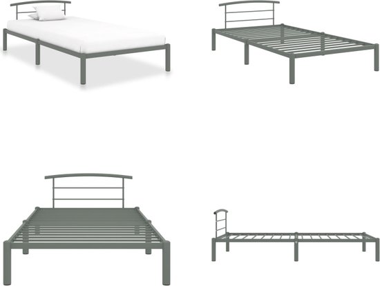 vidaXL Bedframe metaal grijs 100x200 cm - Bedframe - Bedframes - Eenpersoonsbed - Eenpersoonsbedden