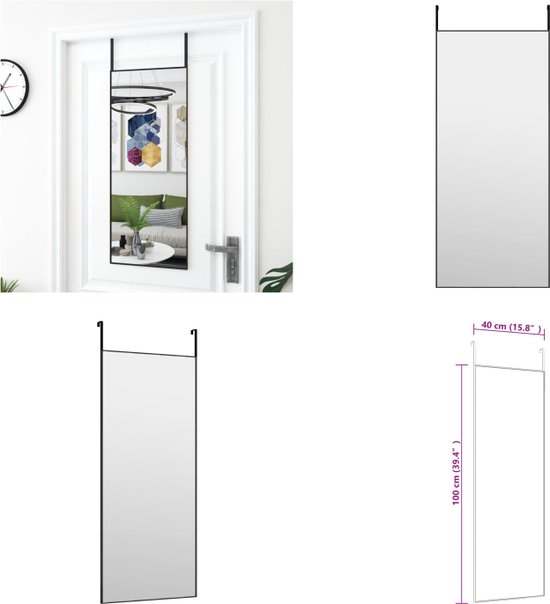 vidaXL Deurspiegel 40x100 cm glas en aluminium zwart - Deurspiegel - Deurspiegels - Wandspiegel - Hangspiegel