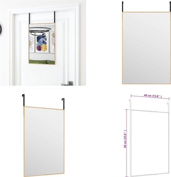 vidaXL Deurspiegel 40x60 cm glas en aluminium goudkleurig - Deurspiegel - Deurspiegels - Wandspiegel - Hangspiegel