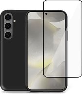 Hoesje + Screenprotector geschikt voor Samsung Galaxy S24 – Full Screen Tempered Glass - Liquid Back Case Cover Zwart