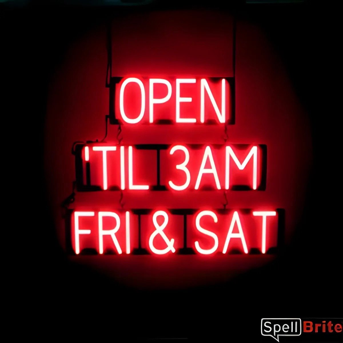 OPEN 'TIL 3AM FRI & SAT - Lichtreclame Neon LED bord verlicht | SpellBrite | 75 x 60 cm | 6 Dimstanden - 8 Lichtanimaties | Reclamebord neon verlichting