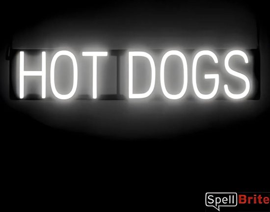 HOT DOGS - Lichtreclame Neon LED bord verlicht | SpellBrite | 78 x 16 cm | 6 Dimstanden - 8 Lichtanimaties | Reclamebord neon verlichting