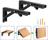 &ERGY - Inklapbare Plankdrager – Zwart - 2 stuks - Plankhouder - 35 cm – tot 50KG - Plankdragers metaal – Plankdragers met schroef – Schapdrager – klapbare tafel - Wandplank industrieel – Inklapbaar bureau