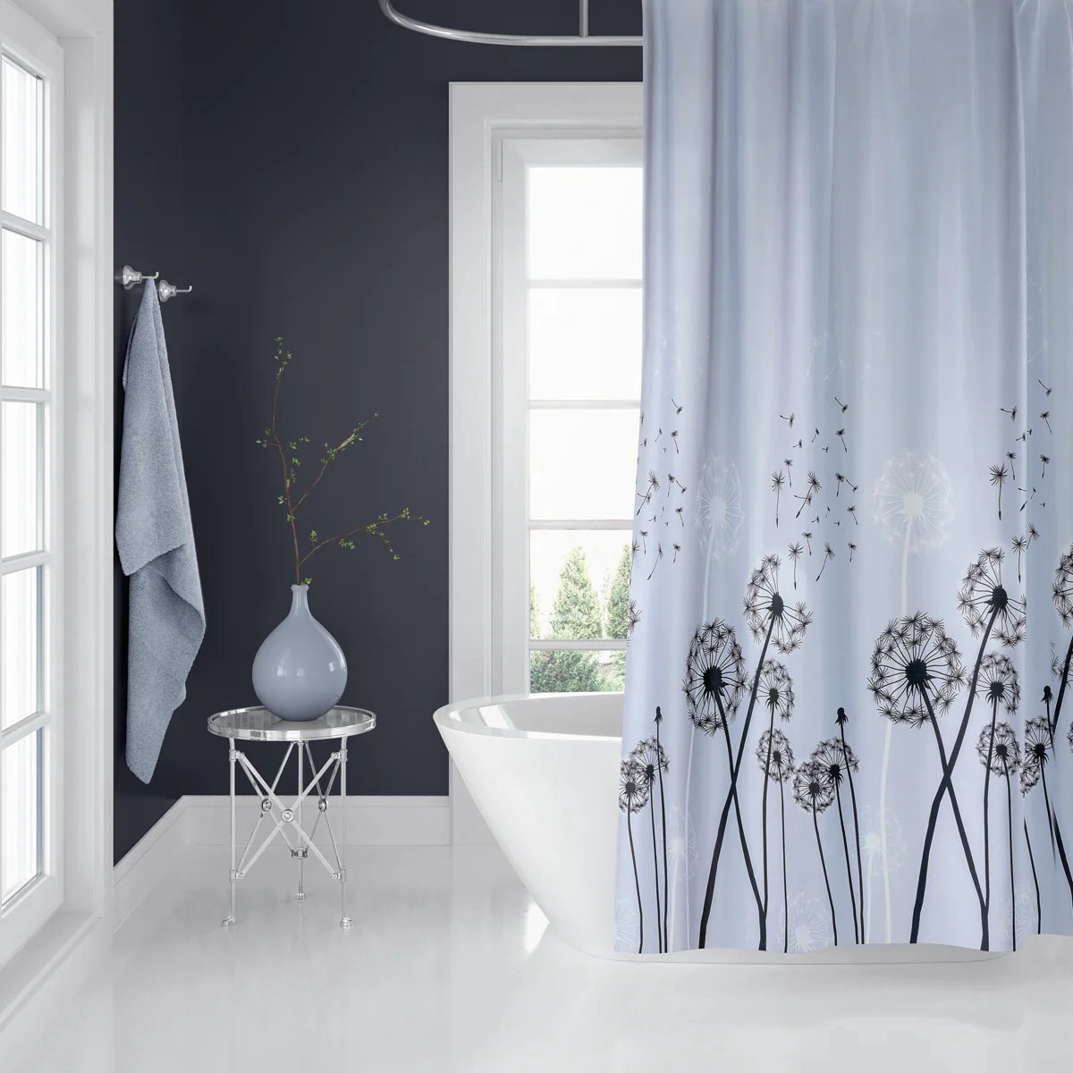Casabueno - Douchegordijn Extra Breed - Douchegordijnen - 240x200 cm - Douchegordijn Anti Schimmel – met ringen – Waterdicht - Polyester - Shower curtain- Grijs