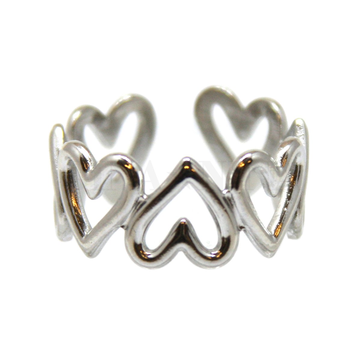 Ring van Zilverkleurig stainless steel, Hart, band met opengewerkte ringen, 18 mm, Verstelbaar, In kadodoosje
