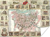Historische en gedetailleerde stadskaart van Amsterdam Poster - Plattegrond 80x60 cm - Foto print op Poster (wanddecoratie woonkamer / slaapkamer) / Europese steden Poster