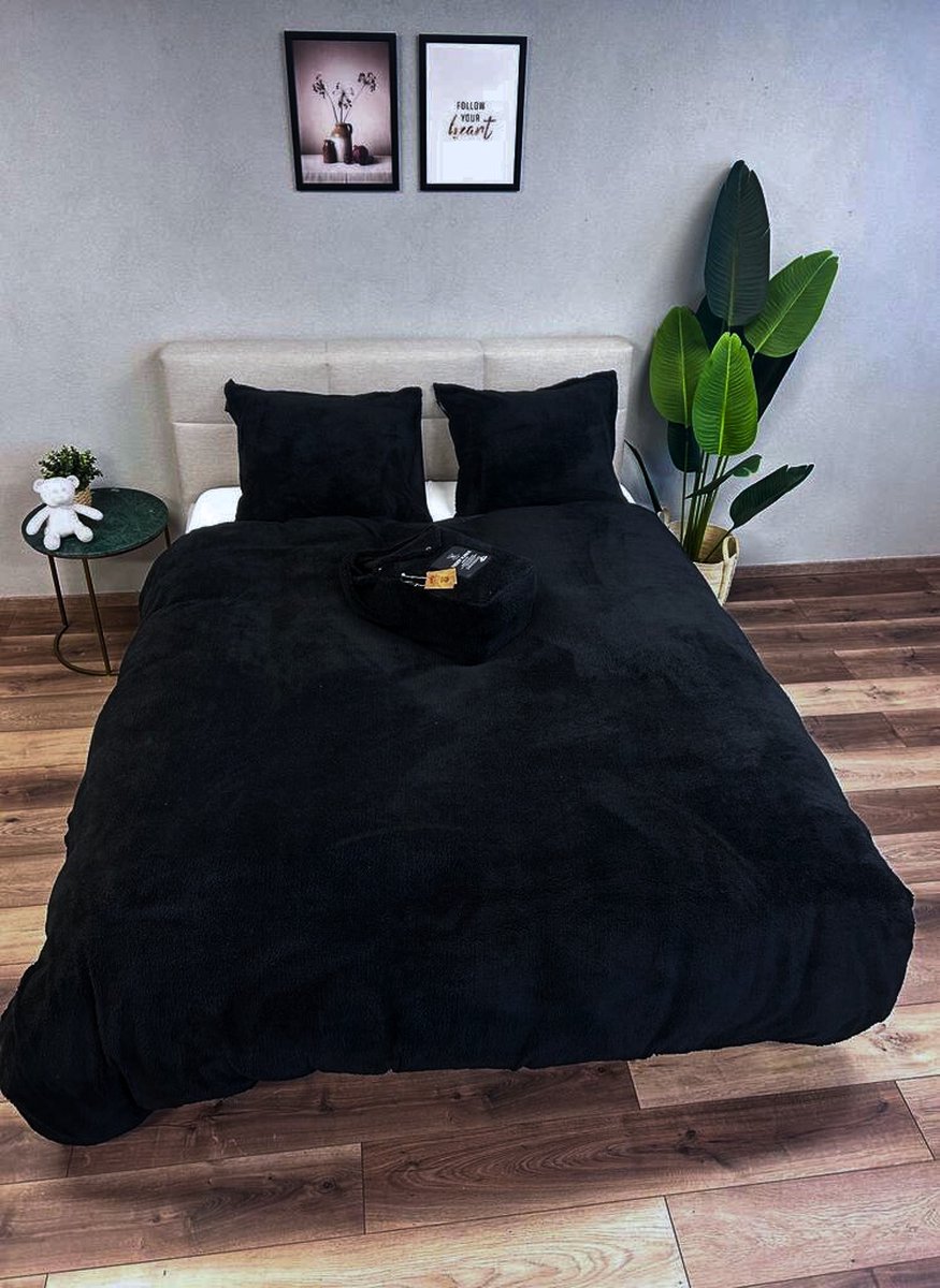 Beau Maison Teddy Fleece dekbedovertrek Black 240x200/220 cm